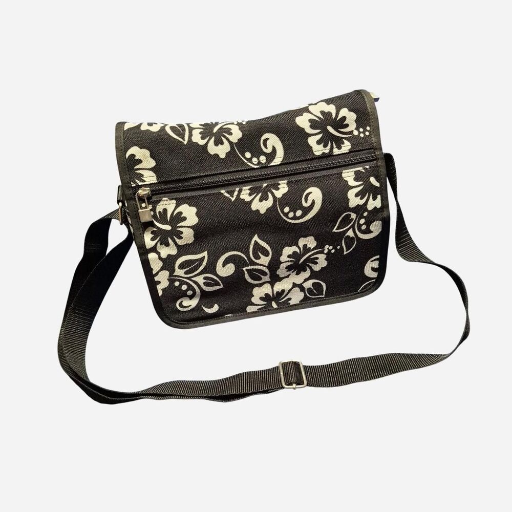 Women's Hibiscus Style Black and White Crossbody Bag